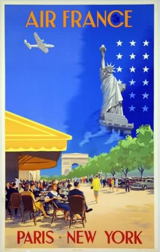 Affiche AIR FRANCE Paris New York Guerra